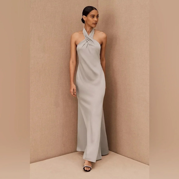 NWT Anthropologie BHLDN Ruby Satin Charmeuse Dress hatter backless maxi grey 8 - Picture 15 of 16